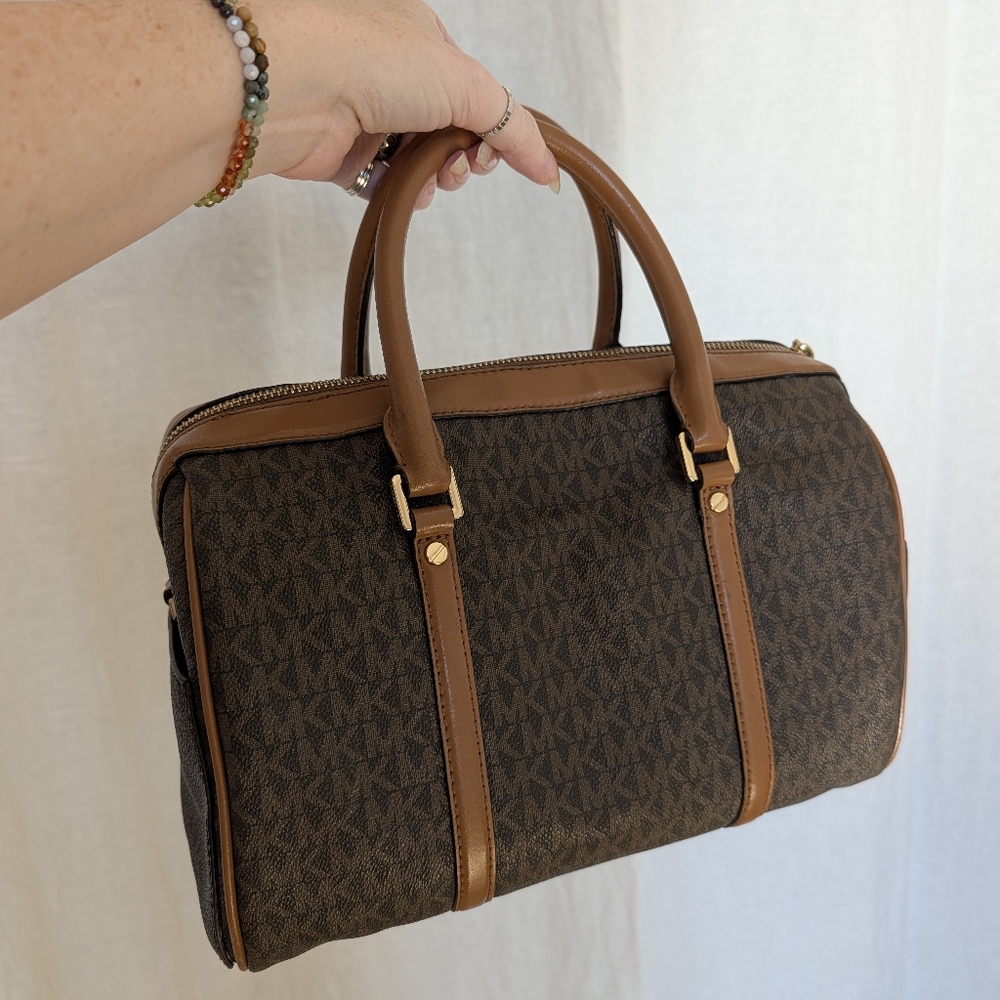 Michael Kors Brown and Tan Bedford Duffel Satchel Bag - Picture 7 of 16
